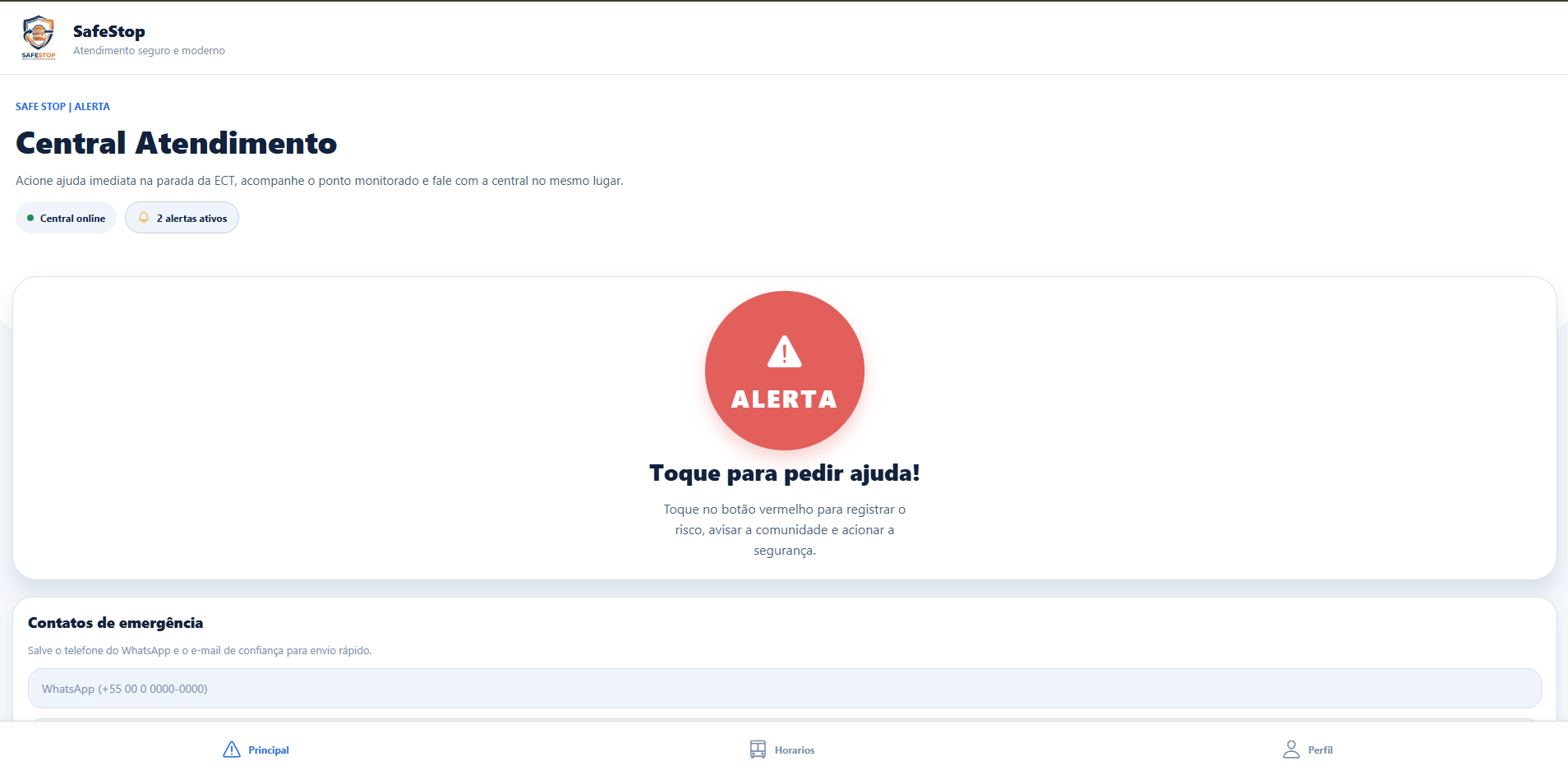 Tela do app SafeStop